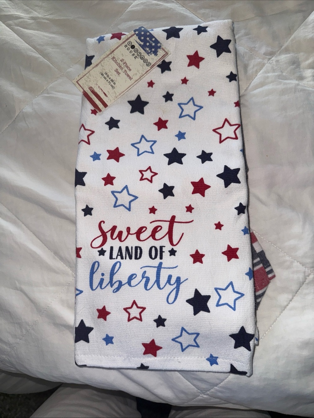 Sweet Land of Liberty Star Print Kitchen Towel - Patriotic Red, White & Blue